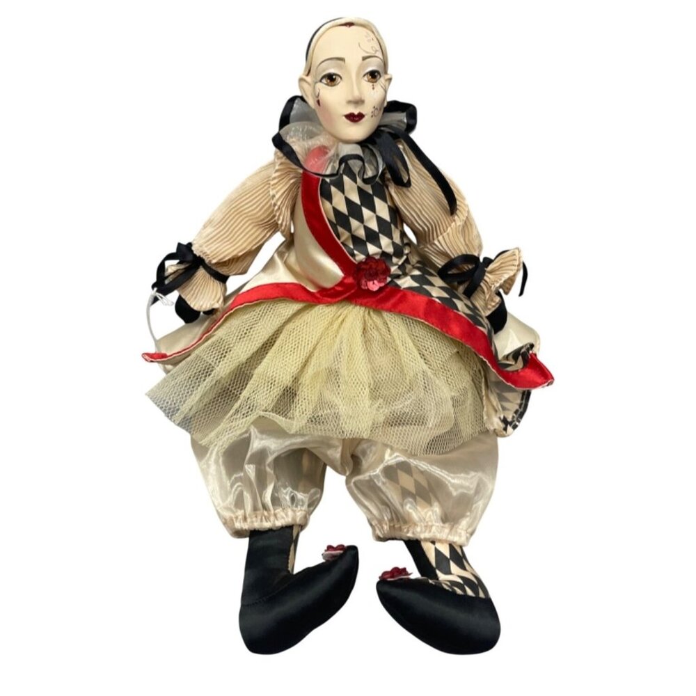Vtg Katherine’s Collection Wayne Kleski Pierrot Brintons Harlequin Doll READ